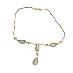 Necklace Chain Pendant Golden Metal Acrylic Green Gold Beads Hook Fastener